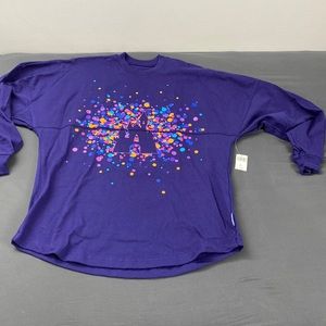 NWT Disney World Disneyland Glitter Castle Logo Spirit Jersey Purple Sweater